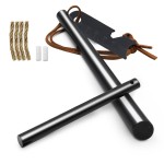 BCHARYA Fire Starter Survival Tool, Ferro Rod Kit with Leather Neck Lanyard and Multi-Tool Striker, Flint and Steel Survival Igniter with Tinder Rope and Tab for Camping, Hiking and Emergency