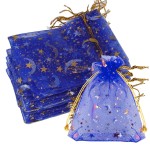SUMAJU 100 Pieces Moon Star Organza Jewelry Candy Bags, 2.7x3.5 Inch Sheer Royal Blue Organza Pouch Small Gift Bags with Drawstring for Wedding Baby Shower Christmas Party Favors