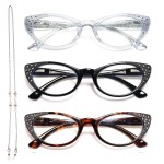 EYEURL Cat Eye Reading Glasses for Women Blue Light Blocking 3 Pack Computer Readers 2.0 with Spring Hinge Eyeglasses Anti Glare UV Rays