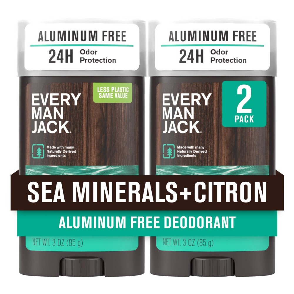 Every Man Jack Sea Minerals + Citron Mens Deodorant - Stay Fresh with Aluminum Free Deodorant For all Skin Types - Odor Crushing, Long Lasting, with Naturally Derived Ingredients - 3oz (2 Pack)