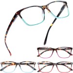 Henotin 4 Pack Ladies Reading Glasses Blue Light Blocking Spring Hinge Readers Anti Eyestrain Computer Eyeglasses (Multicolor, 2.75)