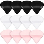 Maitys 12 Pcs Powder Puff Triangle for Face Makeup Cosmetic Loose Powder Puff Velour Soft Body Washable Reusable Foundation Sponge Wet Dry Makeup Tool for Women(Small,Black, White, Pink)