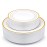 Gold Plastic Plates, MCIRCO 100 Pieces Disposable Party Plates for Weddings, Premium Gold Rim Plates, Include 50 10.25 Inch Dinner Plates and 50 7.5 Inch Dessert Appetizer Plates