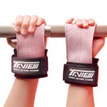 TAVIEW Weight Lifting Wrist Hooks Straps for Maximum Grip Support - Deadlift Gloves & Grip Pads Alternative in Fitness Gym Power Training Like Pull Up Deadlifting & Shrugs, Light Pink