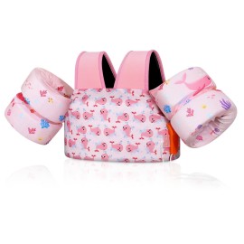 MoKo Toddler Swim Vest for Kids, Swim Arm Floaties 22-66lbs Cartoon Swimming Water Wings Pool Float Vests Sleeves Shoulder Straps Arm Band for Children Learn to Swim, Pink & Whale