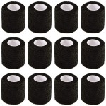 Black Self Adhesive Elastic Bandage Wrap, 12 Pack 2 x 5 Yards, Stretch Self-Adherent Cohesive Bandage for First Aid, Athletic, Sports, Wrist, Ankle Sprains, Knee Swellins and Vet Wrap