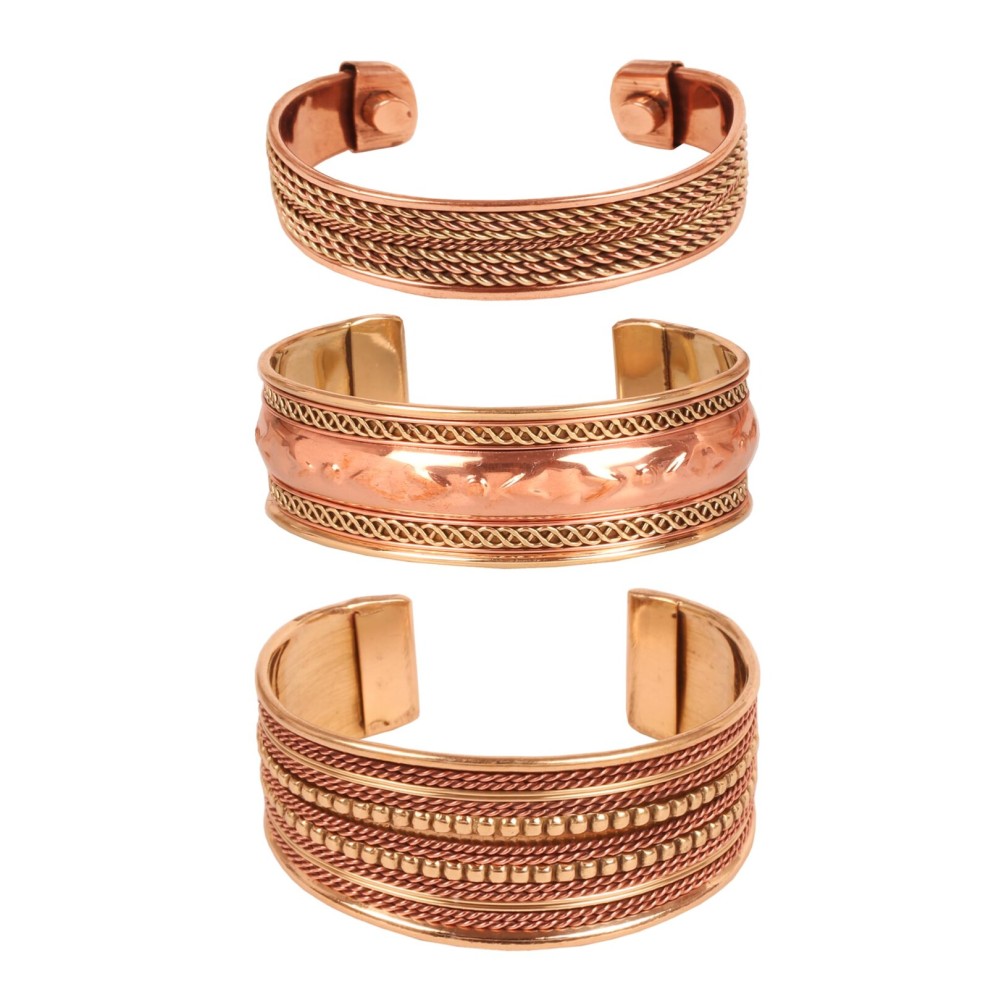 Touchstone copper bracelets | gift for men women |adjustable 100% pure solid real magnetic jewelry | handmade bracelet set combo | rope braided tibetan bangles. Set of 3 different designs