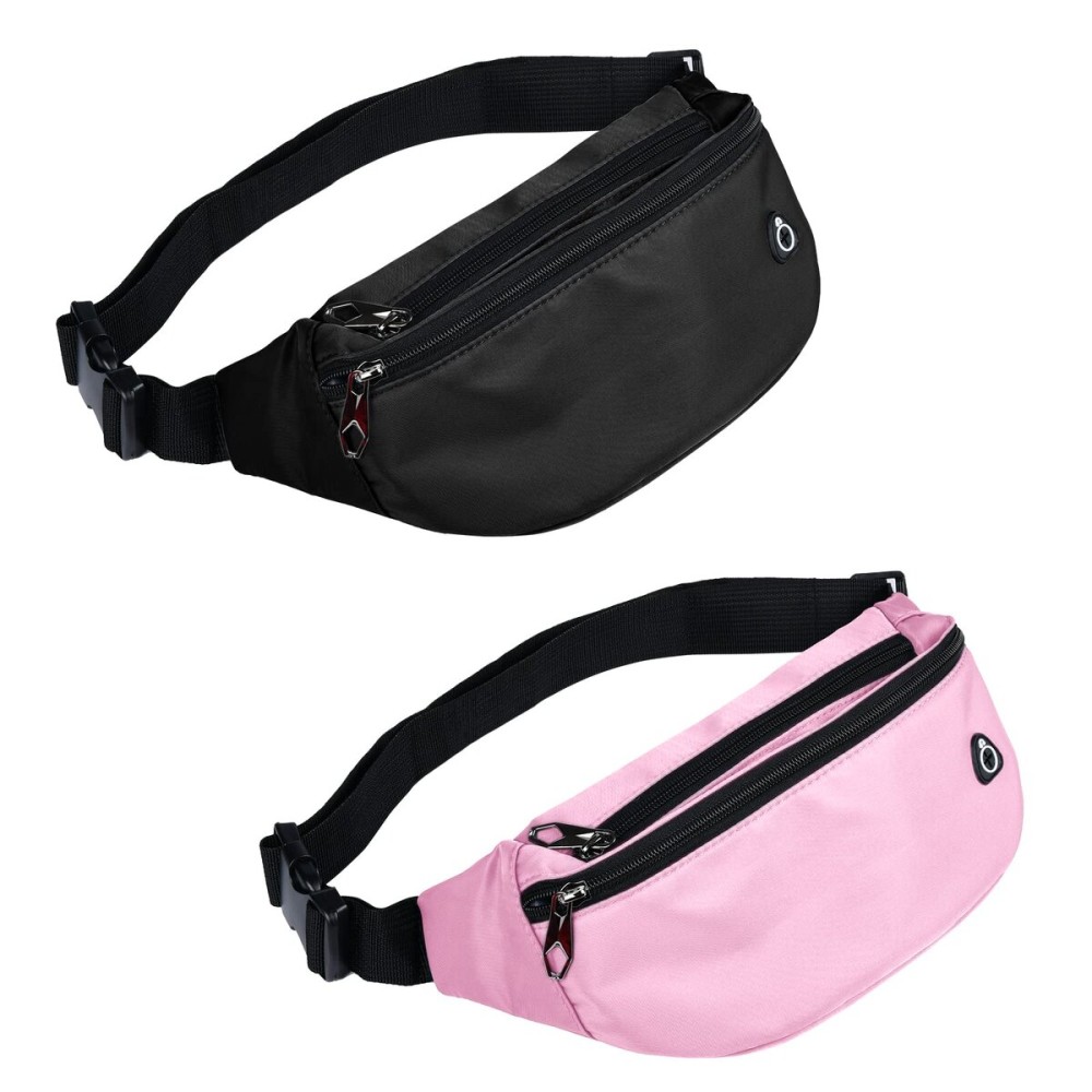 2 Packs Fanny Packs for Men and Women, Waterproof Sports Waist Pack Bag for Travel Hiking Running Hands-freeBlack&Pink