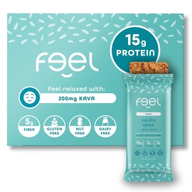Feel Vegan Protein Bars | Vanilla Spice | Keto | Gluten Free | Organic | Kava | 15g Protein | Low Carb | Dairy Free | Grain Free | Soy Free | Nut Free | Low Sugar | Non GMO - 10 Pack