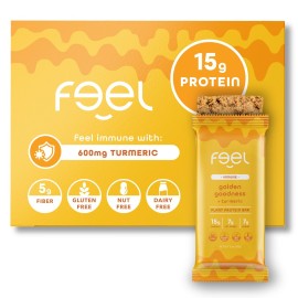 Feel Vegan Protein Bars | Golden Goodness | Keto | Gluten Free | Organic | Turmeric | 15g Protein | Low Carb | Dairy Free | Grain Free | Nut Free | Soy Free | Non GMO - 10 Pack