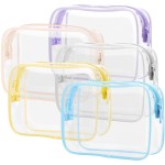 PACKISM Clear Toiletry Bag 5 Medium, TSA Approved Toiletry Bag Quart Size Bag, Travel Makeup Cosmetic Bag for Women Men, Carry on Airport Airline Compliant Bag, White, Yellow, Blue, Purple, Pink
