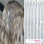 MISSUHUI Hair Tinsel Kit With Tools 48 Inch 1200 Strands Glitter Tinsel Hair Extensions Sparkling Shiny Hair Tinsel Strands Kit Heat Resistant for Women Girls 6Pcs (Silver)