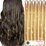 MISSUHUI Hair Tinsel with Tools 47Inch 1200 Strands Glitter Tinsel Hair Extensions Sparkling Shiny Fairy Hair Tinsel Strands Kit Heat Resistant Hair Accessories for Women Girls 6Pcs (Gold)