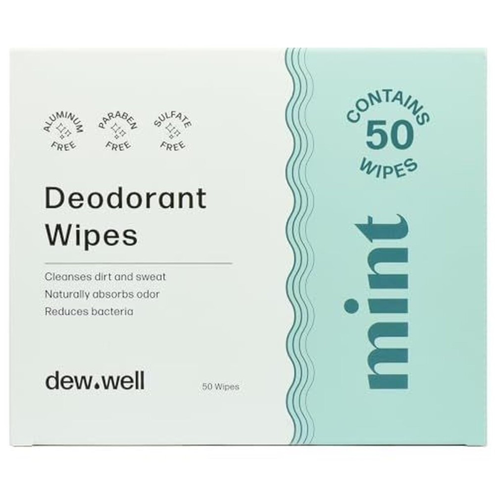 Dew Well Deodorant Wipes - Individually Wrapped Armpit Wipes & Purse Essentials - Sweat-Blocking Mini Deodorant - Compact Tissue Packs & Travel Accessories - 50 Count, Mint