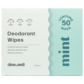 Dew Well Deodorant Wipes - Individually Wrapped Armpit Wipes & Purse Essentials - Sweat-Blocking Mini Deodorant - Compact Tissue Packs & Travel Accessories - 50 Count, Mint
