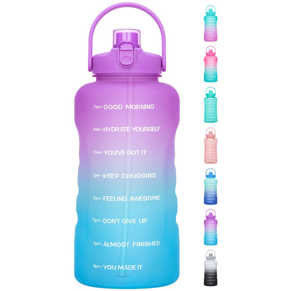 HydroPal 1 Gallon Water Bottles with Straw, 128 oz Water Bottle BPA Free Innovative 2-IN-1 Lid Gym Bottle with Times to Drink Motivational, Large for Sports Fitness Camping Water Jug 13.8X5.5 inch