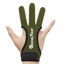 Seektop Archery Gloves Shooting Hunting Leather Three Finger Protector for Youth Adult Beginner (Green, S)