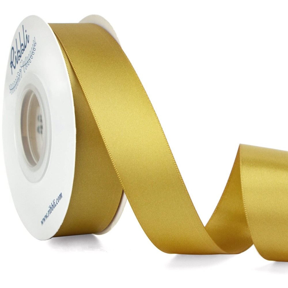 Ribbli Gold Double Faced Satin Ribbon,1 x Continuous 25 Yards,Use for Bows Bouquet,Gift Wrapping,Wedding Decoration