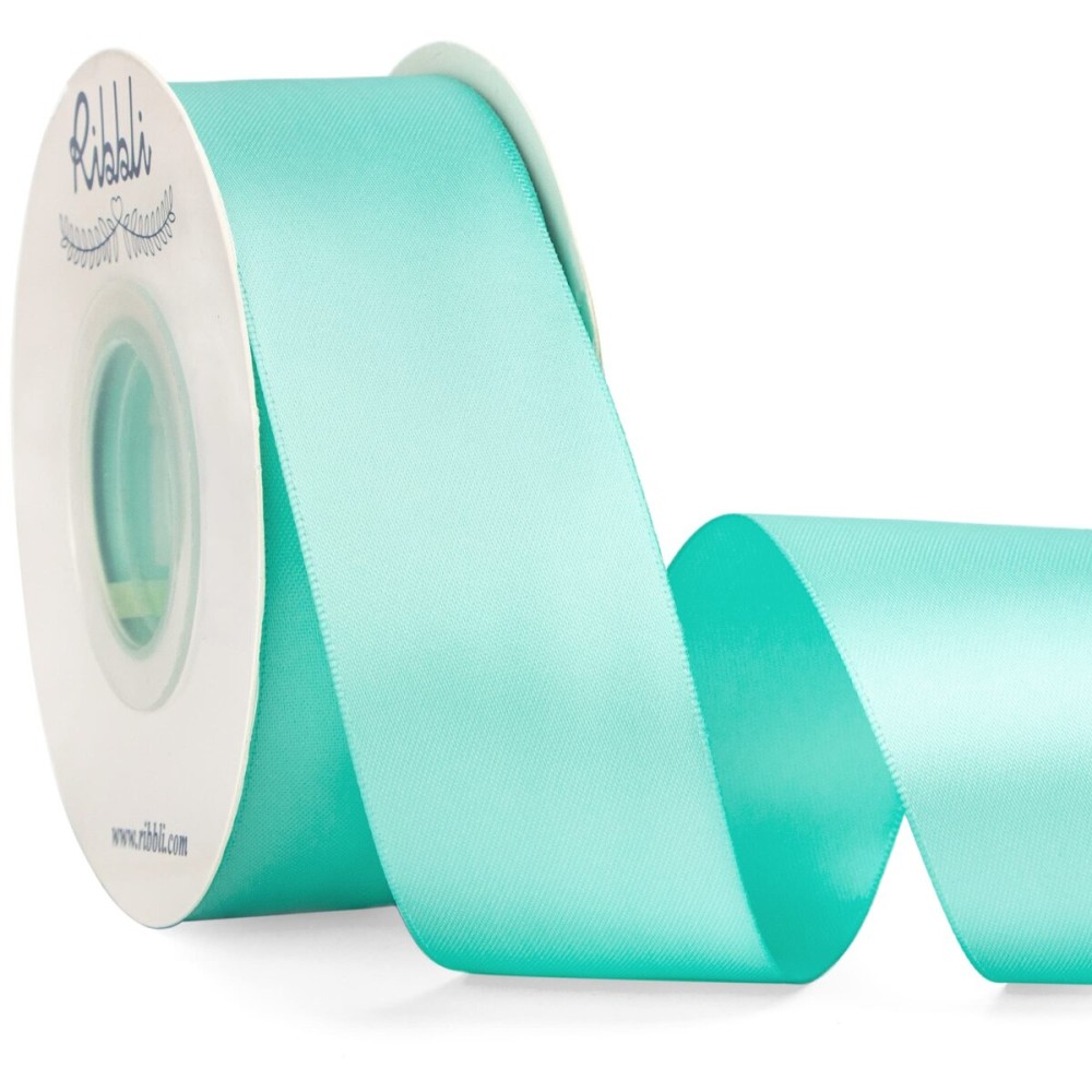 Ribbli Aqua Blue Double Faced Satin Ribbon,1-1/2 x Continuous 25 Yards,Use for Bows Bouquet,Gift Wrapping,Wedding Decoration