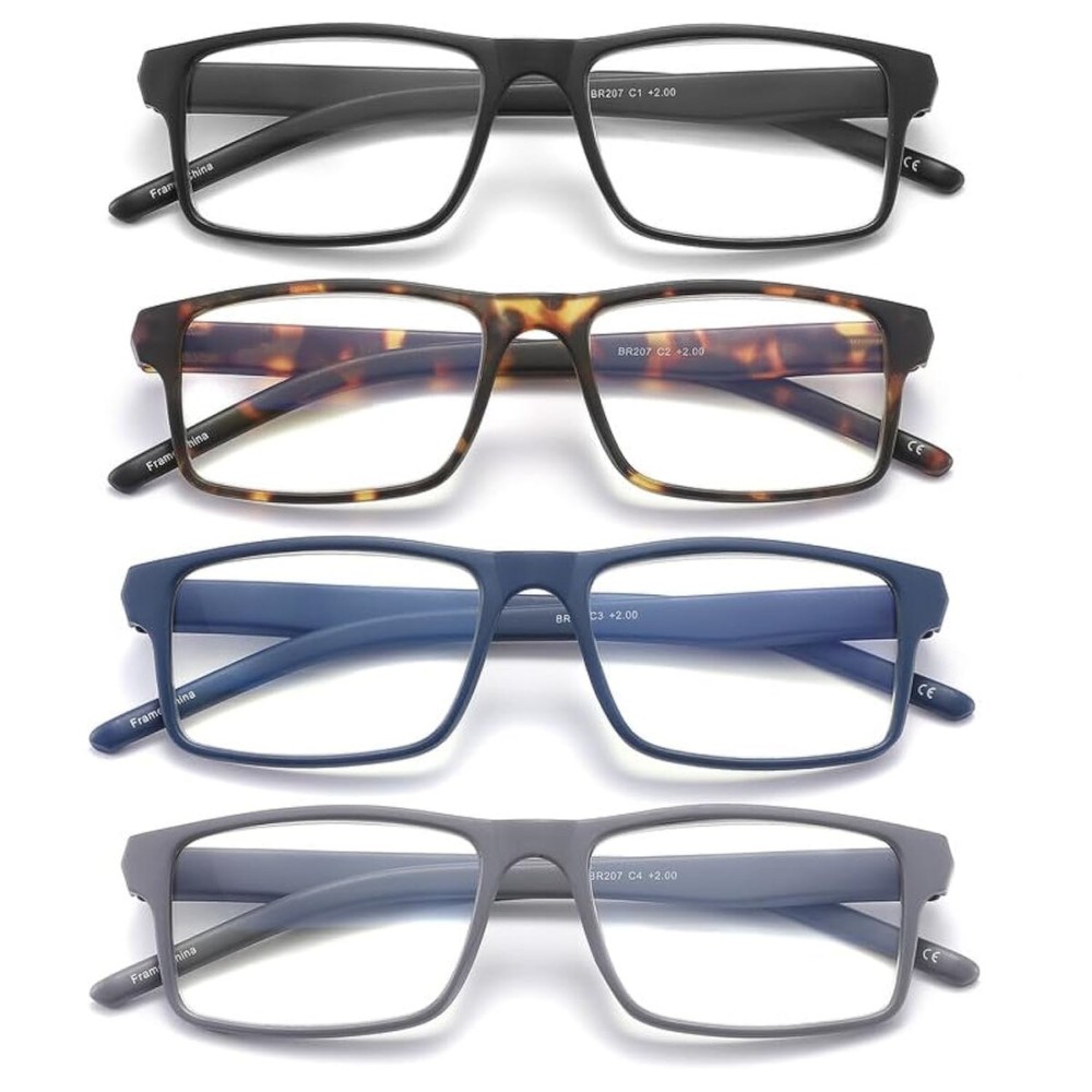 JAWSOCK 4 Pack Reading Glasses Blue Light Blocking for Men Women,Rectangular Frame Computer Readers with Spring Hinge,Reading Glasses for Men WomenAnti Eyestrain/UV Ray Eyeglasses (2.0x)