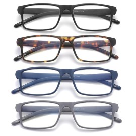 JAWSOCK 4 Pack Reading Glasses Blue Light Blocking for Men Women,Rectangular Frame Computer Readers with Spring Hinge,Reading Glasses for Men WomenAnti Eyestrain/UV Ray Eyeglasses (2.0x)