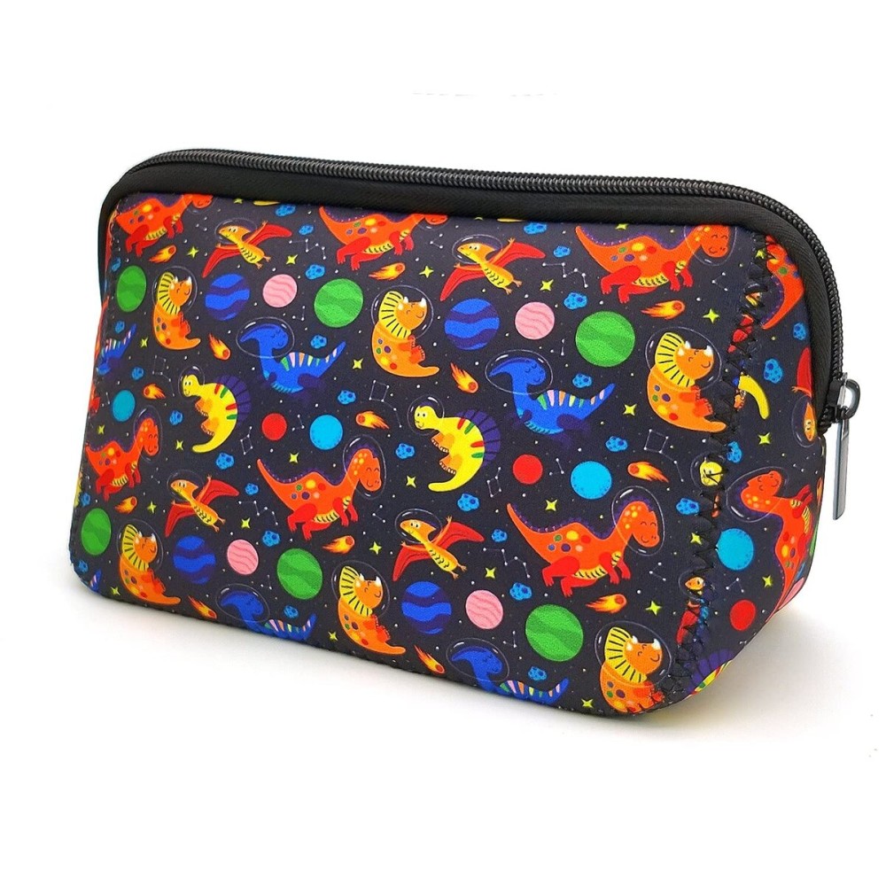 AJLTPA Cosmetic Bag Waterproof Neoprene Zipper Pouch Travel Portable Toiletry Makeup Bags Organizer Case for Women and Girls,Space Dinosaur