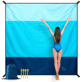 OCOOPA Extra Large Beach Blanket, Sand Free, Large Oversized Camping Mat, Comfortable Parachute Nylon, Cozy& Chic, Compact& Light, 4 Stakes&1 Travel Bag, S09