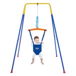 FUNLIO Baby Jumper with Stand for 6-24 Months, Infant Jumper for Indoor/Outdoor Play,Baby Bouncer for Baby Girl/Boy, with Adjustable Chain, Easy to Assemble & Store (with Stand) - Blue