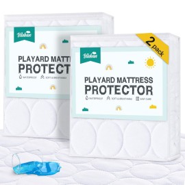 Pack and Play Mattress Pad Sheets Waterproof 2 Pack, Quilted Pack and Play Mattress Protector Cover Fitted Fits for Graco Pack n Play Playard Mattress/Playpen Mattress, White, 39 x 27
