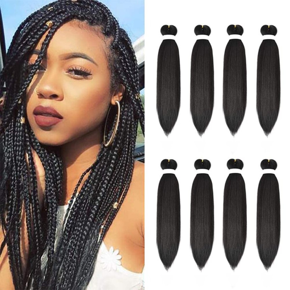 8 Pack Pre Stretched Braiding Hair - 20 80G/Pack Premium Braiding Hair Pre Stretched Extensions, Professional Itch Free Hot Water Setting Perm Yaki Texture Prestretched Hair (1B)