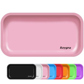 roygra Rolling Tray, Large Metal Tray, Cigarette Pre Roll Smoking Accessories, Portable Matte Rolling Trays for Smokers, Home Table Decor, Patio Decorations, 10.6 x 6.3 inch - Pink