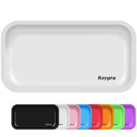 roygra Rolling Tray, Large Metal Tray, Cigarette Pre Roll Smoking Accessories, Portable Matte Rolling Trays for Smokers, Home Table Decor, Patio Decorations, 10.6 x 6.3 inch - White