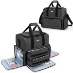 BAFASO Nail Polish Organizer Holds 80 Bottles (15ml - 0.5 fl.oz) and a UV Nail Lamp, Nail Polish Case with 2 Removable Pouches and Manicure Tools Storage Sections (Patented), Black