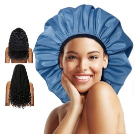 Auban Extra Large Shower Cap, Double-Layer Waterproof Reusable Satin Lining XL Shower Bonnet for Women Long Hair, Braids, Locs, perms