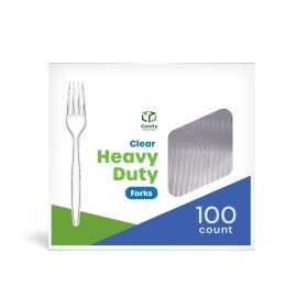GUSTO [100 Pack] Heavy Duty Disposable Clear Plastic Forks - Basic Cutlery for Parties, Events, and Everyday Use (Formerly Comfy Package)