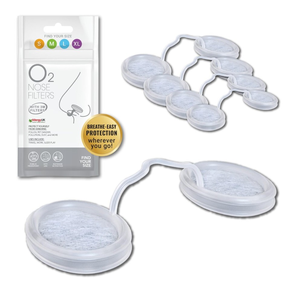 O2 Nose Filters with 3M Filtration - Nasal Screens for Allergies, Dust & Smoke - Drug-Free & Latex-Free Nose Filters - Invisible Allergy Protection (Trial Pack 4 Sizes)