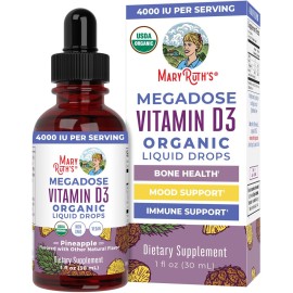MaryRuth Organics Vitamin D3 Liquid Drops | Megadose 4000 IU | USDA Organic Liquid Vitamin D Spray for Adults & Kids | Immune Support & Bone Health | Vegan | Gluten Free | Non-GMO | 30 Servings