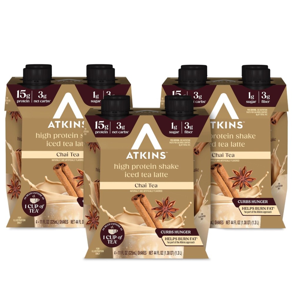 Chai Tea Latte Flavored Protein Shake, High Protein Shake, Low Glycemic, Low Carb, Low Sugar, Keto Friendly, Gluten Free, 12 count (3 sets of 4)