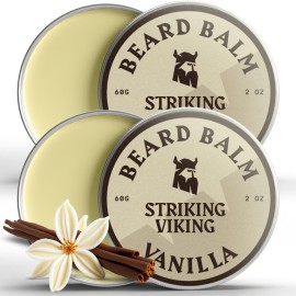Striking Viking Beard Balm for Men - 2 oz, Pack of 2, Vanilla - Leave in Beard Conditioner - Deep Conditioning, Hydrating Formula with Jojoba Oil & Argan Oil - Flexible Natural Hold for Beard Styling