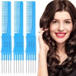 Leinuosen 3 Pack Carbon Lift Teasing Combs with Metal Prong, Hair Pick Comb for Women Hair Styling(Blue)