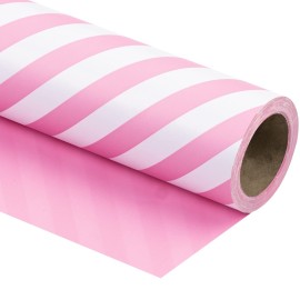 WRAPAHOLIC 30 Inch Reversible Wrapping Paper - Jumbo Roll Pink and Stripes Design for Birthday, Holiday, Wedding, Baby Shower Wrap - 30 Inch x 33 Feet