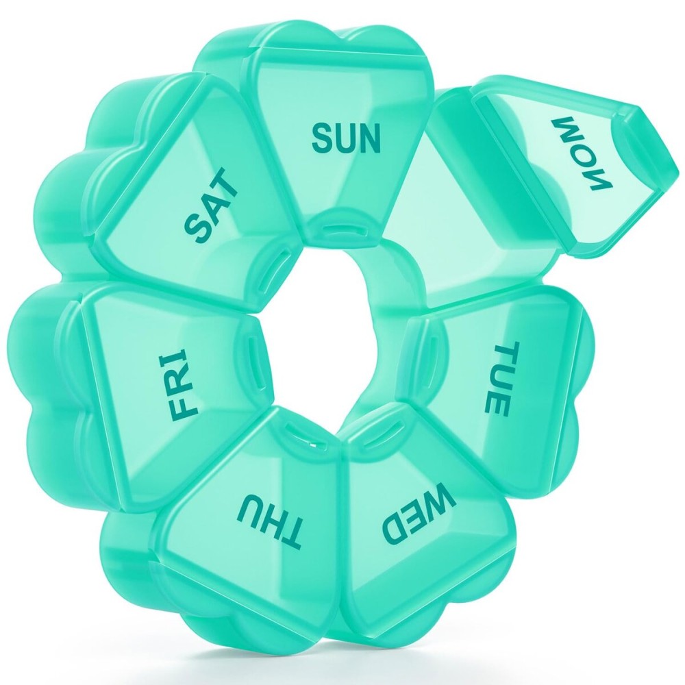 Large Weekly Pill Organizer, Pill Box 7 Day, KAPENS Daily Vitamin Case Large Capacity Compartments, Pill Containers for Fish Oil Medicine Supplements, Green