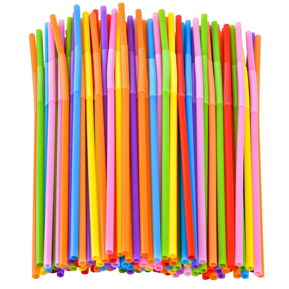 400PCS Flexible Plastic Straw,Colorful Disposable Bendy Party Fancy Straws 12.8 inch Extra Long Straws Party Decorations