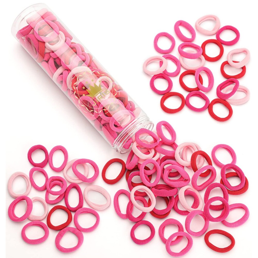 JIRIS 100 pcs No Break Hair Ties fitting Kit, and limited-time Starter Kit | Gentle for any hair type with no slipping or snagging Color mixing(Red)