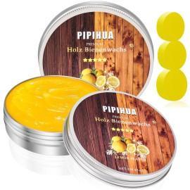 PIPIHUA Beeswax Polish and Conditioner for Wood Furniture - Waterproof & Restorer Wood Wax, Multipurpose Beeswax Furniture Polish and Cleaner for All Types and Colours, Lemon(2100g with 3 Sponges)