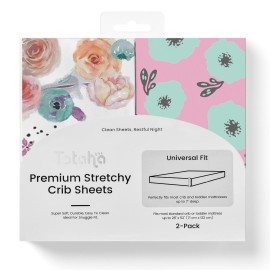 TotAha Premium Stretchy Crib Sheets (2-Pack)-Hypoallergenic, Silky Comfort, Buttery Soft, Calming Effect, All-Season Jersey-Knit Sheets, 9\'\' Extra Deep Pocket (Colorful Flora & Blue Flowers)