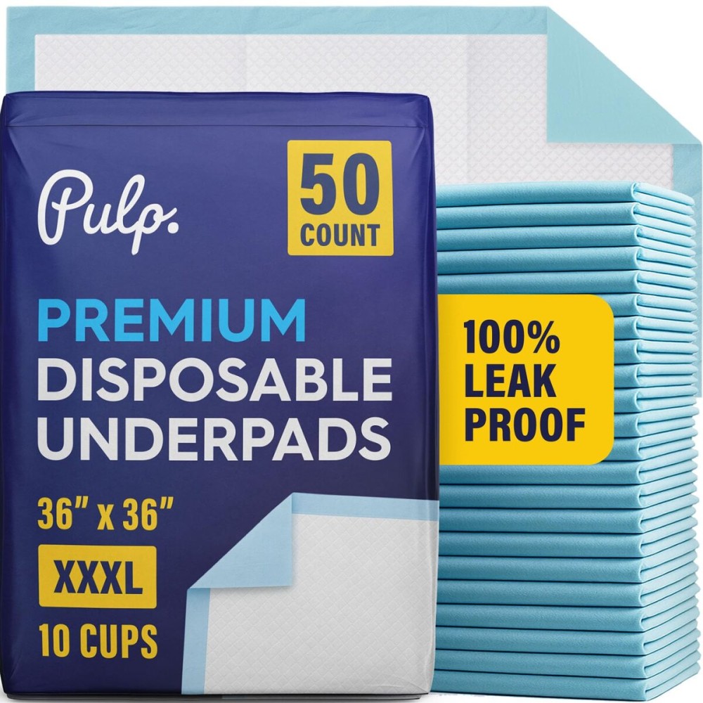 50 x PULP Incontinence Underpads 36 x 36 | XXXL Bed Pads Disposable Adult | Super Absorbency Chux Pads for Adults, Children & Babies | Incontinence Bed Pads & Pee Pads | FSA & HSA Eligible