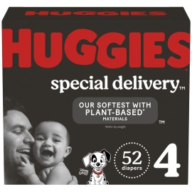 Huggies Special Delivery Hypoallergenic Baby Diapers Size 4 (22-37 lbs), 52 Ct, Fragrance Free, Safe for Sensitive Skin