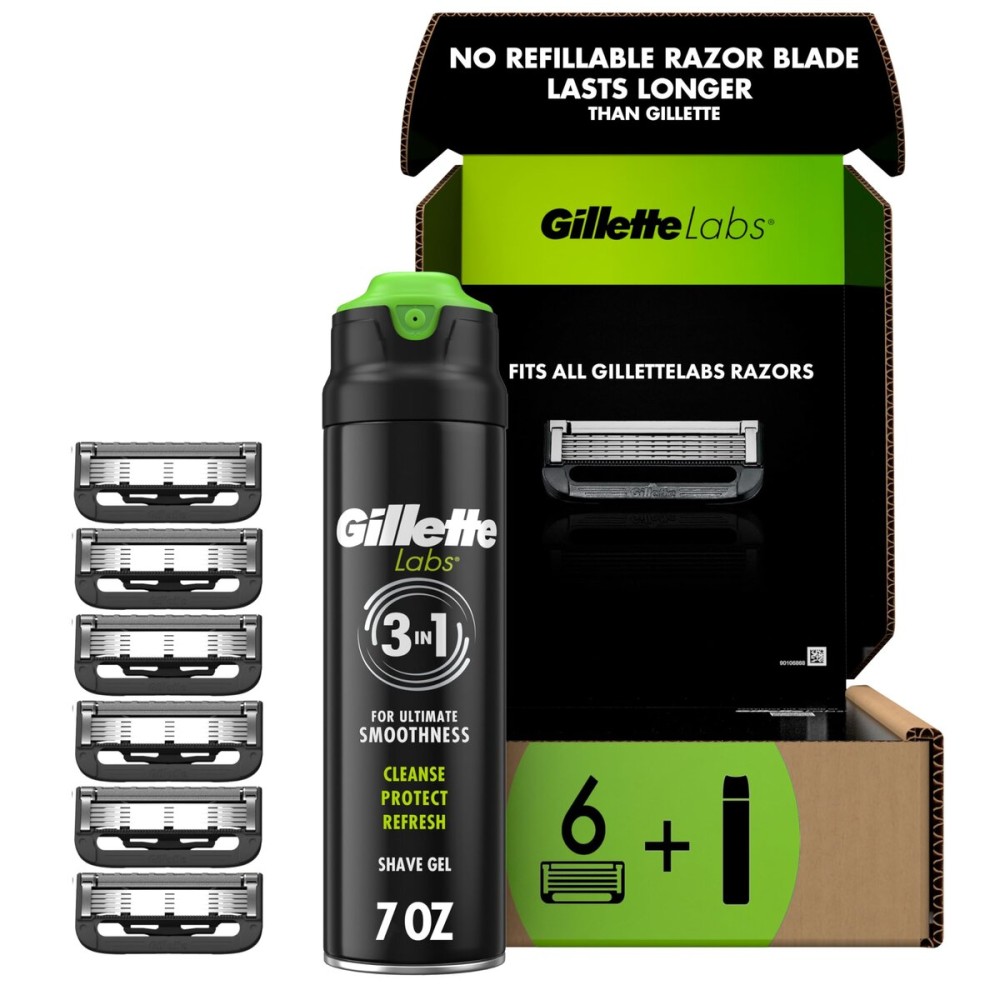 Gillette Labs with Exfoliating Bar Razor Refills for Men , 6 Razor Blade Refills and 7oz Rapid Foaming Shave Gel