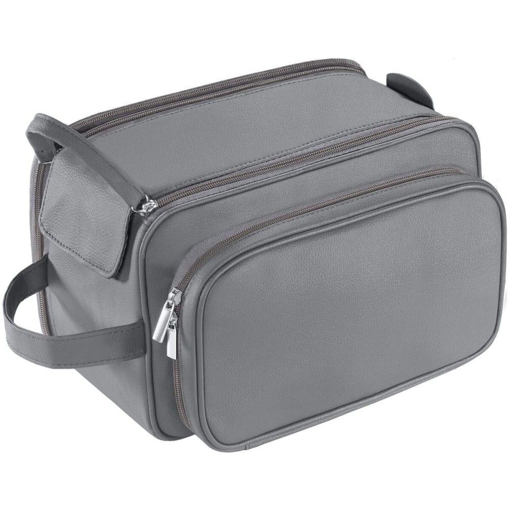 Buruis Extra Large Toiletry Bag for Men, Travel Toiletry Organizer Dopp Kit Water-resistant Shaving Bags, PU Leather Cosmetic Bathroom Shower Bag for Toiletries, Grooming, Accessories (Grey)